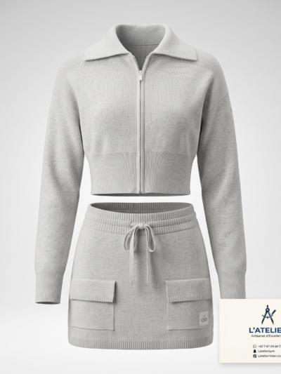 Ensemble zippé Scholar Knit gris chiné - L'Atelier Milan